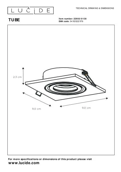 Lucide TUBE - Einbaustrahler - 1xGU10 - Schwarz - technisch